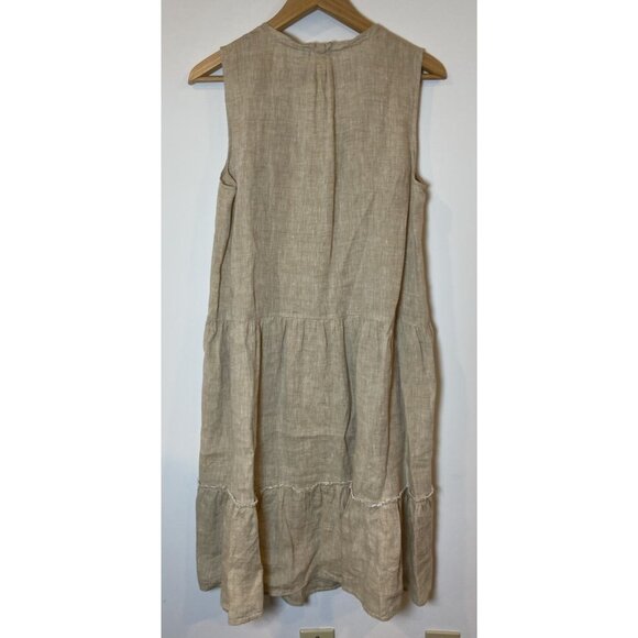 J.McLaughlin Dress Tiered Sleeveless 100% Linen Pockets Tan Khaki Size Medium M - Picture 4 of 5